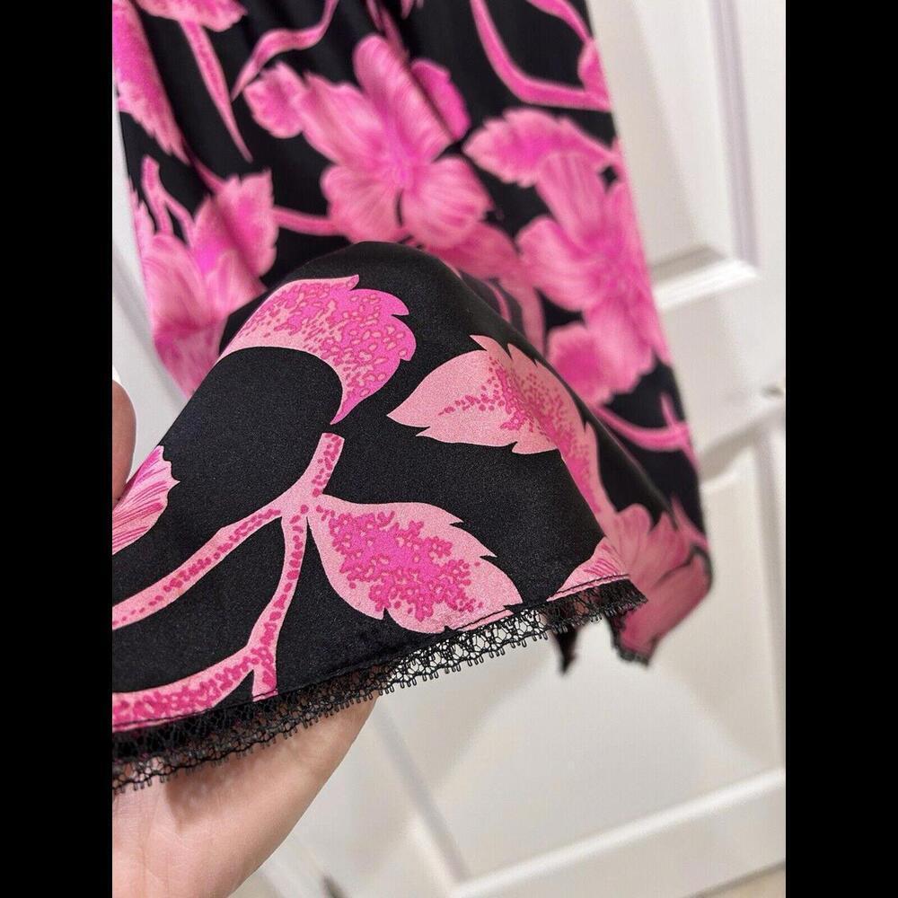 Vintage Betsey Johnson Silk Slip Dress Floral Pink Black Stretch Satin Small - Picture 4 of 12